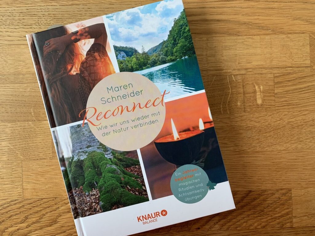 Buch auf Holztisch: Maren Schneider: Reconnect - Wie wir uns wieder mehr mit der Natur verbinden