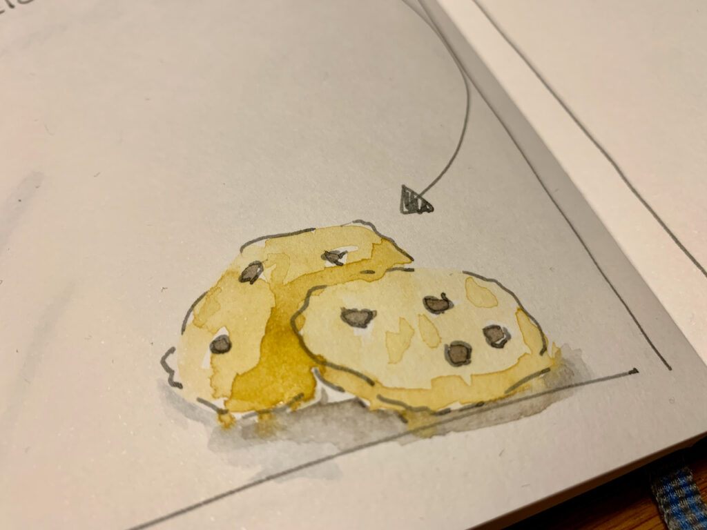 Sketch-Bild von zwei Cookies, mit Aquarell-Farbe gemalt